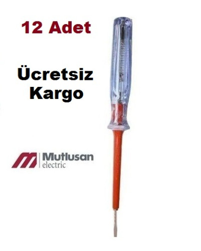 Mutlusan Kontrol Kalemi Elektrik Konrol Kalemi Büyük Boy Düz Tornavidalı - 12 ADET - 0