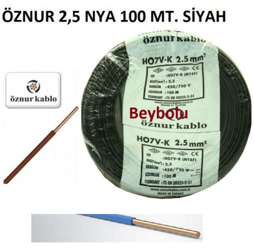 2,5 MM NYA ÖZNUR KABLO TSE Lİ , SİYAH RENK 100 MT 100 DE 100 TAM BAKIR - 0